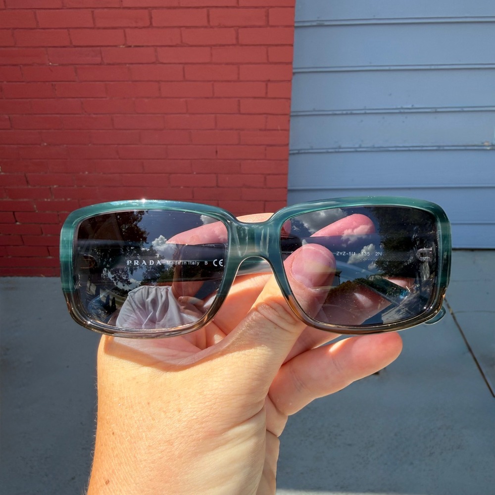 Prada SPR 32N ZYZ-511 Teal Blue Ombre Square Sunglasses with Case Made in Italy